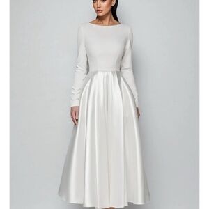 Elegant Long Sleeve Cream Dress